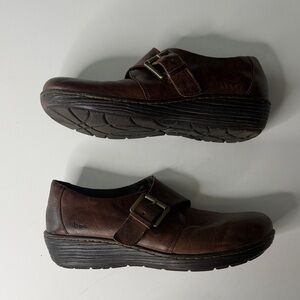 BOC Born Womens Laurium Z21023 Brown Leather Wedge Clogs Slip On Shoes Size 8.5